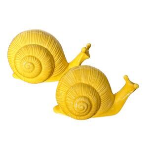 Mid-Century Folk Art Boho Chic Hollywood Regency Ceramic‎ Snail - Set of 2